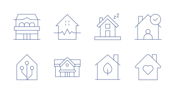 Home icons. Editable stroke. Containing nursing home, smart house, home, eco house, earthquake, house, stay at home.