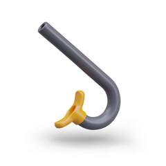 Realistic snorkel. Vector object in tilted position. Accessory for breathing under water. Device for summer entertainment and sea, ocean, lake. Isolated image