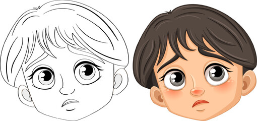 Doodle Outline of Sad Boy for Coloring Pages