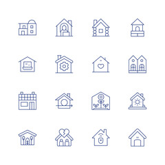 Home line icon set on transparent background with editable stroke. Containing house, working at home, solar house, green home, wooden house, green house, home, work from home, home repair, broken.