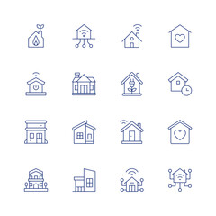 Home line icon set on transparent background with editable stroke. Containing house, smart home, big house, eco house, smart house, property, home, working.