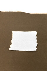 Paper different shapes scraps isolated on brown background White Ripped Piece of Paper isolated. Top View of Blank Adhesive Paper Tag. Blank Note with Copy Space for Text or Image. 