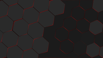 Hexagonal abstract dark background with red light  - obrazy, fototapety, plakaty