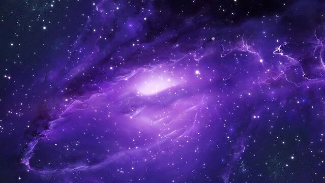 Slowly flying into the purple galaxy nebula passing by stars. Many galaxies and cosmic nebula. Milky Way galaxy. Abstract Misty Space Travel. High quality 4k footage