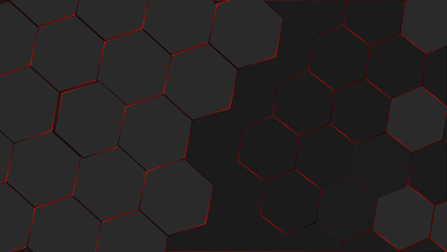 Hexagonal abstract dark background with red light 