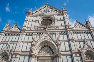 Fototapeta premium Detail of the Gothic facade and ornaments of the Santa Croce basilica, Florence ITALY