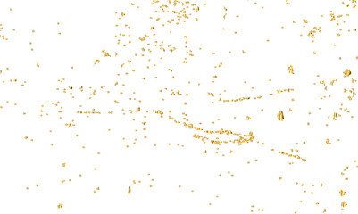 Luxury gold sparkle confetti glitter and zigzag ribbon falling down on transparent background.