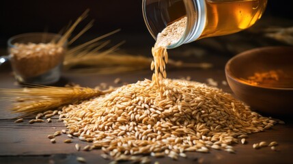 beer  poured in bulk with grain scoop, brewing essentials