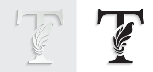 letter T. flower letters. Vintage ornament initial Alphabet. Logo vector	
