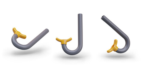Collection of snorkels in black and yellow colors for driver. Diving gear set concept. Concept of diving equipment. Vector illustration in 3d style on white background