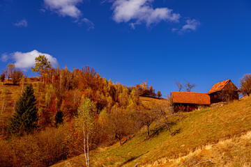 beautiful autumn lendscape in the Romanian mountains, Fantanele village area, Sibiu county, Cindrel mountains, Romania