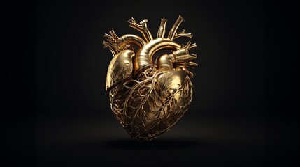 Gold Anatomical human Heart. Anatomy and medicine concept image.