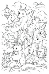Fototapeta premium Various coloring book page for kids in vector art style AI Generated