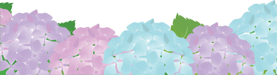 カラフルな水彩風の紫陽花の背景フレームイラスト