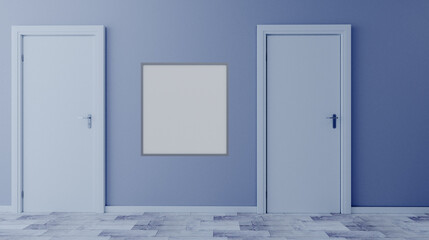 Closed doors in a modern office. 3D rendering. Mockup.   Empty paintings