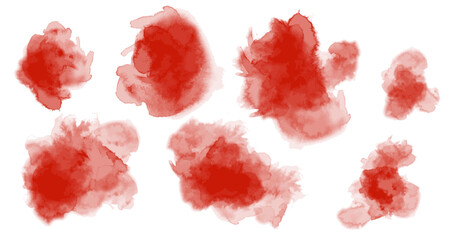 Set of red color watercolor background with clouds. Watercolor brush strokes subtle textured vector illustration 