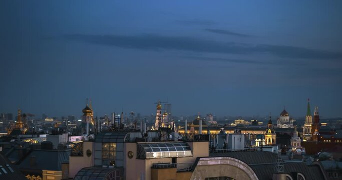 Moscow, Russia. Hyper lapse view of Kremlin, Saint Basil Cathedral and others