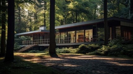  A modern house in the middle of the forest,  - obrazy, fototapety, plakaty