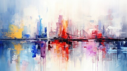 Abstract painting, the city comes to life with a burst of vibrant colors and dynamic shapes. - obrazy, fototapety, plakaty