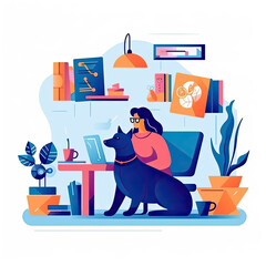 Work home office abstract with dog concept Flat vector illustration daily activities working AI Generated