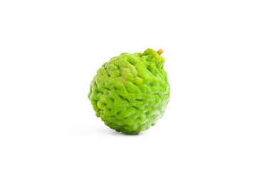 Fresh bergamot fruit or kaffir lime fruit isolated on white background, Organic herbal fruit 