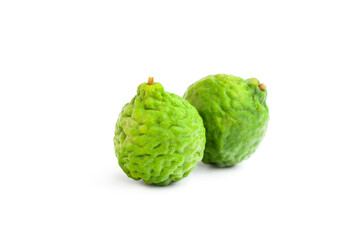 Fresh bergamot fruit or kaffir lime fruit isolated on white background, Organic herbal fruit 