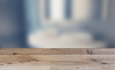 Spacious bathroom in gray tones with heated floors, freestanding tub. 3D rendering.. Texture Wooden parquet. Flooring. Seamless.