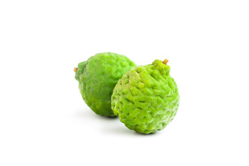 Fresh bergamot fruit or kaffir lime fruit isolated on white background, Organic herbal fruit 