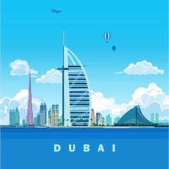 dubai symbol buildings travel and tourism view modern city vector illustration