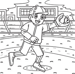 Boy Catching Baseball Coloring Page for Kids