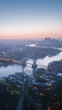 time lapse London skyline with illuminated Tower bridge  in sunrise time, UK