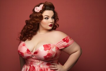 Portrait attractive woman in fashionable wear in pin up style