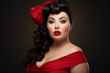 Fototapeta premium Portrait attractive woman in fashionable wear in pin up style