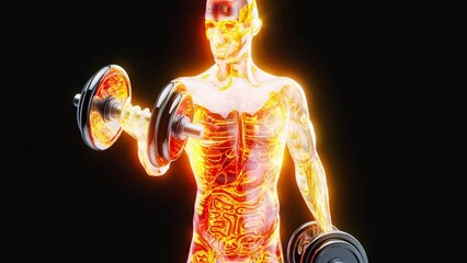4K abstract animation of a man with weights