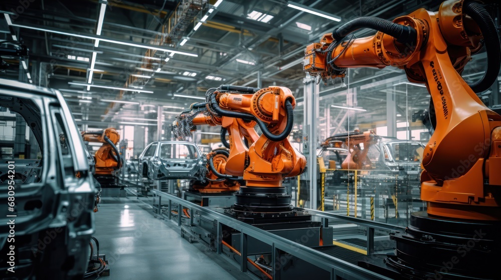 Poster robots in the factory,smart factory,advanced automation - machinery