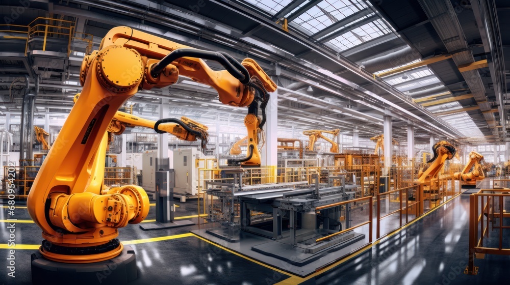 Poster robots in the factory,smart factory,advanced automation - machinery