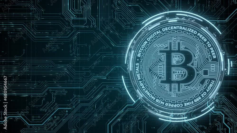 Aufkleber bitcoin crypto currency digital technology on circuit board. abstract futuristic 3d render backgroun