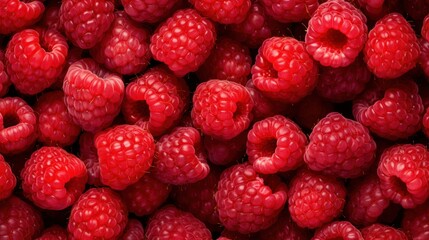 Top view Background of fresh sweet red raspberries ,Strawberry and arranged together, close up