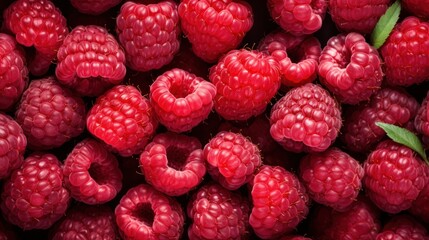 Top view Background of fresh sweet red raspberries ,Strawberry and arranged together, close up