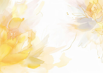 a painting of yellow flowers on a white background. Abstract Yellow flower and botanical leaves
