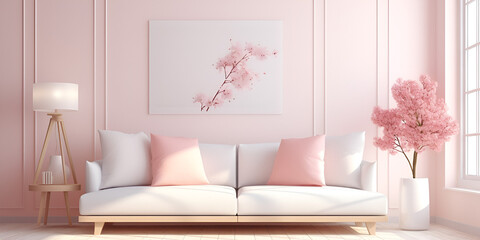 pink room with sofa