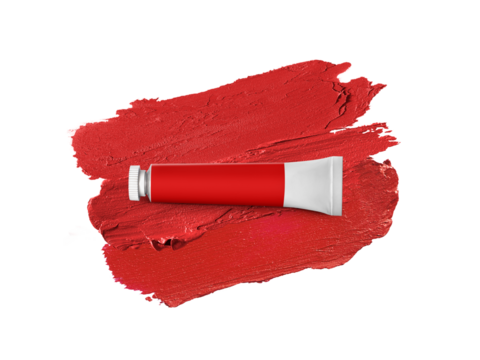 Color tube on red brush stroke. transparent background