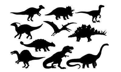 vector set of isolated dinosaur silhouette illustration