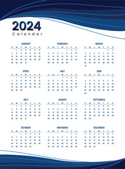 Monthly calendar planner  2024 new year. Wall calendar in a minimalist style. Week Starts on Sunday. Editable text calendar 2024.