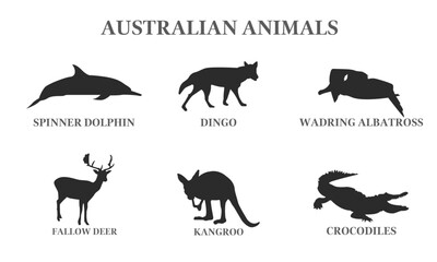 Australian animals silhouettes set vector illustration eps