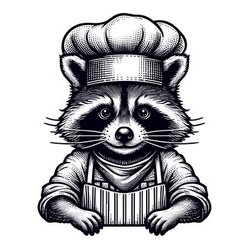 raccoon wearing a cook apron and chef hat sketch
