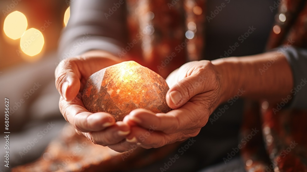 Sticker A woman holding a stone in her hands, AI