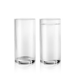 Empty water glass and glass of still water. transparent background