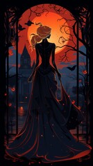 Fototapeta premium Serene Black Woman in Elegant Dress Gazes at Sunset by the Seashore