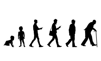 Human in different ages. Silhouette profile of male growth stages vector illustration